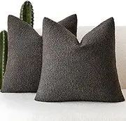 Pack of 2 Textured Boucle Throw Pillow Covers Accent Solid Decorative Pillow Cases Cozy Woven Couch Cushion Case for Sofa Bedroom Living Room Home Decor, 20 x 20 Inch,Dark Brown