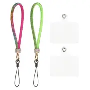 2 Pcs Phone Lanyard, Wrist Strap Glitters with Phone Patches, Green Multicolor