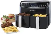 [Salter] EK4548 Dual Air Fryer - Double Drawer, 2 XL Non-Stick Cooking Trays, Sync & Match Cook Function, Independent Cooking, 8.2L, Sensor Touch Display, 12 Presets, Oil Free, 2200W-2600W, Black/Silver
