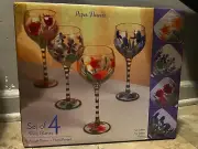 Zulauf Designs (Oneida) Mouth Blown Set of 4 “Paper Flowers” Wine Glasses NEW