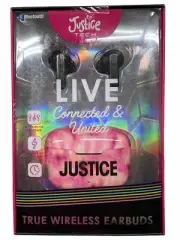 Justice Tech True Wireless Bluetooth Kids Ear Buds - Black with Pink Case Touch