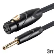 3FT 3-Pin XLR Female to 6.35mm 1/4" TRS Male Mic Microphone Audio Cable Gold