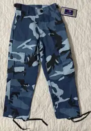 Boys Girls Combat Army Ranger Camping Outdoor Camo Cargo Pants, Size 4, Blue