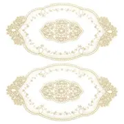 2Pack 11x20in Retro Lace Placemat Oval French Crochet Doilies Coasters Coffee