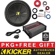 KICKER 600W CWCS124 12" CAR AUDIO SUB PACKAGE+DS18 CLASS D MONO AMP+8AWG KIT