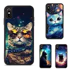 Anti scratch Case For iPhone XS 11 12 13 14 15 16 Pro Max cosmic purr cat galaxy