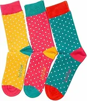 [Doris & Dude] Women Bamboo Spots 3 Pair Set Med 3-7 Colourful Spotty Yellow Blush Teal Durable Sustainable Gift, Multicoloured, 3-7