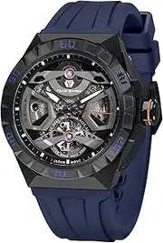 [TSAR BOMBA] Watch for Men Mechanical Men's Automatic Skeleton Watch, 100M Waterproof Wrist Watch Analogue Display Octagon Dial Watches Dress Luxury Self Wind Watch with FKM Rubber Bracelet Strap