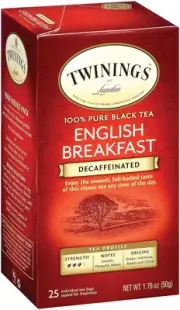 Decaffeinated English Breakfast Black Tea 25 Count Individually Sealed Bags