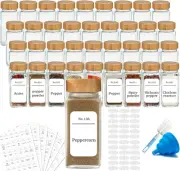 Kitment 36Pcs Glass Spice Jars Bottles with Bamboo Lid, Square Seasoning Contain