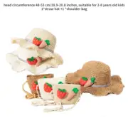 Baby Girl Straw Hat Wide Brim Floppy Strawberry Beach Cap with Shoulder Bag