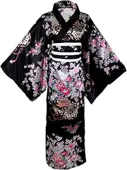 [Hemore] Yukata for Women Floral Pattern Japanese Kimono Silky Comfortable Skin-Friendly with Kimono Belt Kyoto Traditional Blossom Robes for Party, Cosplay, Props, Kimonos For Women, Yukata