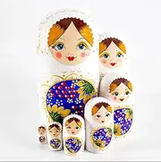 Matryoshka Russian Nesting Dolls 7-Layer Matryoshka Souvenir Handmade Wooden Educational Toys Nesting Doll Crafts Collection Gift Cute and Fun Gift (Color : White)