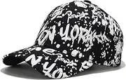 [HAMKVBPR] Baseball Cap Unisex Baseball Cap Tide Casual Sun Hat Versatile Printing Duck Tongue Cap Outdoor Sports Hat(Black)