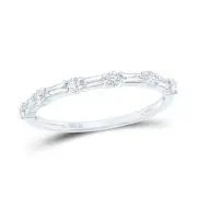 10kt White Gold Womens Round Baguette Diamond Stackable Band Ring 1/3 Cttw