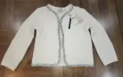 Elie Tahari Wool Blend Ivory Cardigan Sz Small Petite Silver Lining Metal Womens