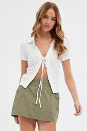 White Tie Front Shirts Short Sleeve - Size S, Women's Top