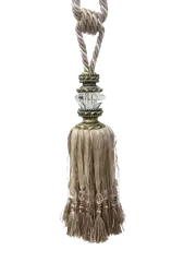 PAIR 2 pieces Curtain Tie Backs Tassel with Faceted Glass Top - MOCHA
