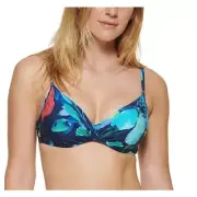 Calvin Klein Womens Liquid Underwire Bra Top Neon Garden Navy Multi Size S NWT