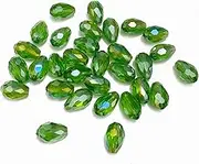 LIMAOLLY 100 Pieces Green Crystal Glass Beads Teardrop Vertical Hole 8x12mm Faceted Shape Crystal AB Spacer Beads for Jewelry Making DIY Bracelet Necklaces Pendant Handmade Decorations