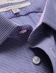 Hawes & Curtis Non-Iron Navy & White Dogtooth Extra Slim Shirt With Contrast Detail Size: 15.5" collar, 34" sleeve