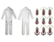 Baby Boy Teen Baptism Formal White Shawl Lapel Suit Gold Maria on Stole Sm-20