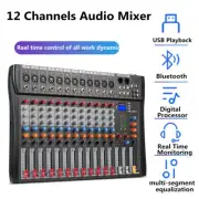 12 Channel Mixer Audio Console Bluetooth USB DJ Mixer Computer Recording Input