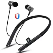 F108 4.2 Hanging Neck Design Bluetooth Headset Support Music Play and Switching and Volume Control and Answer(Black)