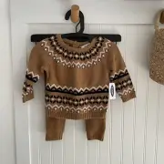 Old Navy Brown Fair Isle Crew Neck Long Sleeve Sweater and Pants Set 6-12 Months