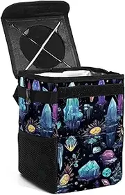 Car Trash Can with Lid,Bag Hanging Storage Pockets Leak-Proof,Portable Garbage Bin,Abstract Graffiti Plant Diamond