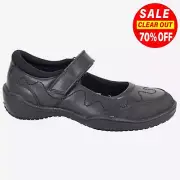 Roamers Helena Classic Black Leather Girls School Shoes Black