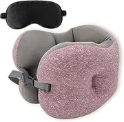 Youmeisha Travel Pillow Foam Particle Neck Pillow Breathable Comfortable U Pillow for Airplane, Neck & Head Support Pillow for Sleeping Rest, Portable Travel Pillows Kit with Eye Mask (Pink)