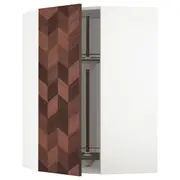 METOD corner wall cabinet with carousel, white Hasslarp/brown patterned, 68x37x100 cm