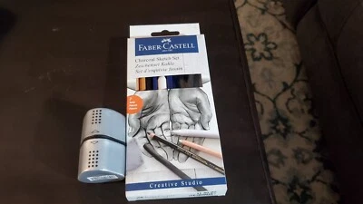 NIB - Faber Castell Charcoal ( 7 piece ) Sketch Set & Trio Sharpener