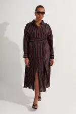 Plus Size Premium Cotton Tailored Belted Shirt Maxi Dress