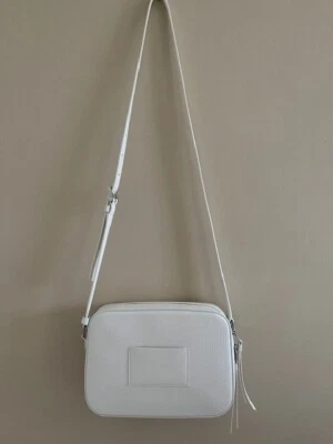 ALLSAINTS CAMERA CROSSBODY PEBBLED LEATHER BAG SIZE SMALL IN CLOUD WHITE