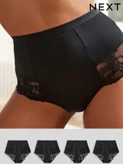 Black High Waist Brief Tummy Control Shaping Lace Back Bikinis 4 Pack (D16320) | $75