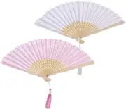 HOOTNEE Handmade Bamboo Fan Lace Folding Pocket Fan White for Personal Use Decor Stage Shows