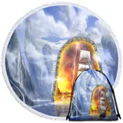 Fiction Art Ship Fjord Portal Round Beach Towel