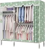 Canvas Wardrobe Foldable Wardrobe with Hanging Rail, Shelves, Fabric Cover Portable Wardrobe for Bedroom Clothing Storage