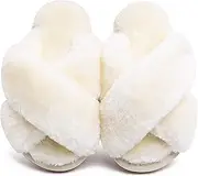 [eccbox] Girls Fluffy Slippers Kids Leopard Tie Dye Open Toe Memory Foam Slides Sandals Soft Plush Cross Band House Shoes Indoor Outdoor Slip On
