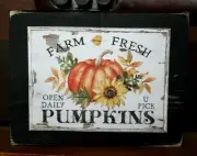 Farm Fresh Pumpkins Fall Tiered Tray Farmhouse Wooden Block Shelf Sitter 3.5X4.5