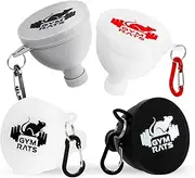 Protein Powder Funnel Set - Travel Container With Carabiner & Reinforced Caps to Stop Spills - Supplement Funnel for Bottles & Shakers - 4 Pack