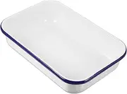 HOLIDYOYO Enamel Serving Tray With Black Rim - White Baking Sheet Pan, Rectangular Roasting Pan, Pizza Tray, Lasagna Pan for Kitchen 19X28cm