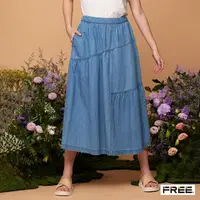 在飛比找momo購物網優惠-【FREE】天絲棉後鬆緊牛仔裙(水藍)