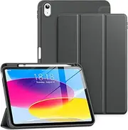 DTTO for iPad (A16) 11th Generation Case 11 Inch 2025, iPad 10th Generation Case 10.9 Inch 2022, Slim Tri-fold Stand Soft TPU Back Protective Cover with Pencil Holder - Auto Sleep/Wake, Dark Grey