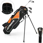 ULTIMATE Kids Golf Clubs Set with Stand Bag, Junior Complete Golf Club Set Right Hand w/ 205cc #3 Fairway Wood,#7 & #9 Irons, Putter, Foamed Head Cover & Rain Hood
