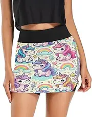 [RPLIFE] Cute Unicorn Womens Exercise Skirt, Tenni Skirt with Short Pocket, Womens Shorts Summer Sport