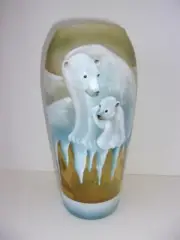 Fenton Glass Amber Polar Bear Mother Cubs Icicles Vase Ltd Ed #7/48 JK Spindler