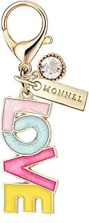[Monnel] MC509 Little LOVE Letter Lobster Clasp Charm for Women with Velvet Bag (Rainbow,1 Piece), approx.1.7 cm (L) X 0.2 cm (W) X 3.5 cm (H), Zinc Alloy Metal Rhinestone Crystal Enamel Handmade